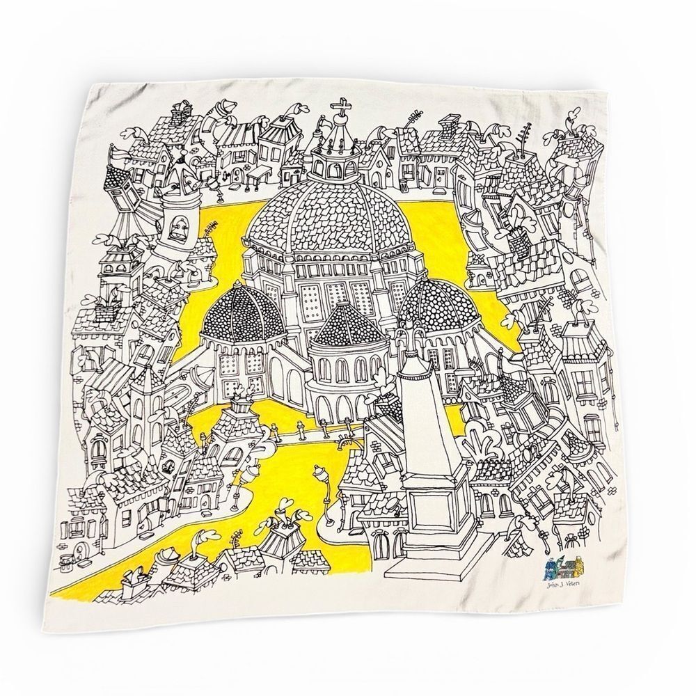 Twill Silk Scarf Signed John J. Veteri Florence Cityscape Art Illustration Italy